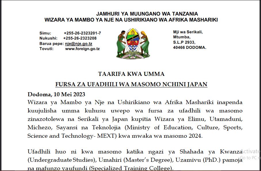 Fully Funded Scholarship For Tanzanian To Study at Japan