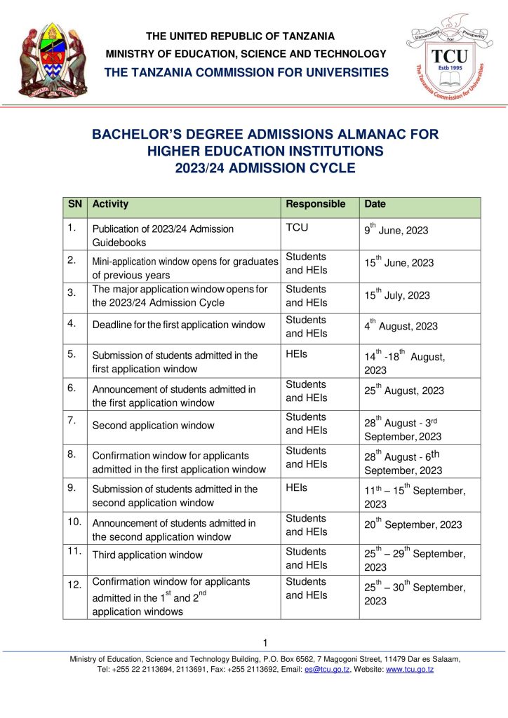 TCU Bachelor's Degree Admissions Almanac 2023/24 Admission Cycle